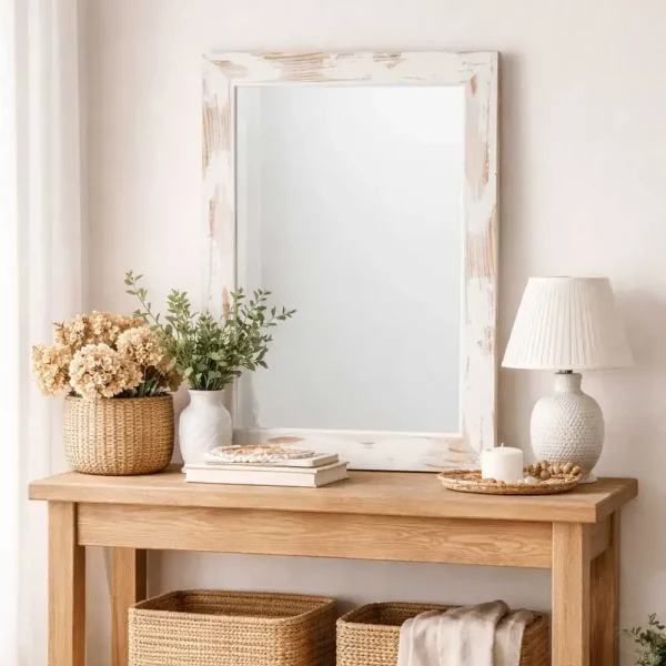 tiendas deco espejo decorativo rectangular 40 x 60 cm con marco blanco envejecido campiluz 3