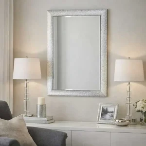 Espejo Decorativo Rectangular 40 x 60 cm con Marco Efecto Plata Cepillada - Campiluz - Imagen 4