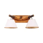 Portalámparas de pared doble media maza en madera con pantallas textiles estilo rústico Campiluz vista completa