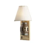 Portalámparas de pared individual media maza en madera con pantalla textil estilo rústico Campiluz vista completa