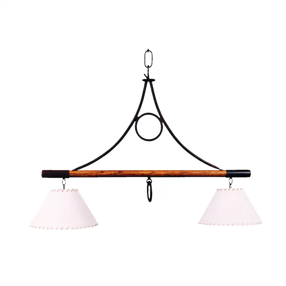 Portalámparas de techo colgante 2 luces en madera y metal con pantallas estilo rústico Campiluz vista completa