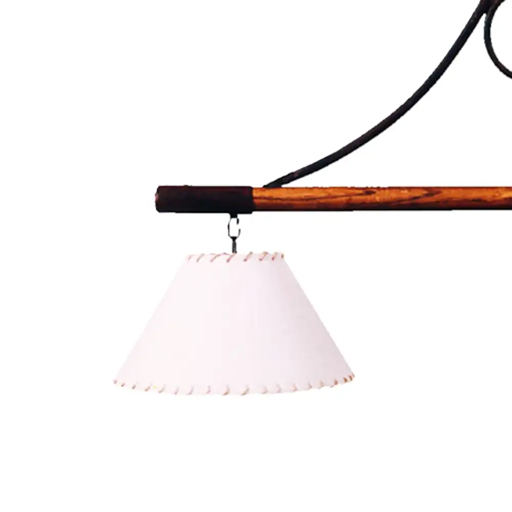 Portalámparas de techo colgante 2 luces en madera y metal con pantallas estilo rústico Campiluz vista lateral