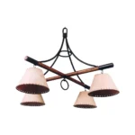 Portalámparas de techo colgante 4 luces en madera y metal con pantallas estilo rústico Campiluz vista completa