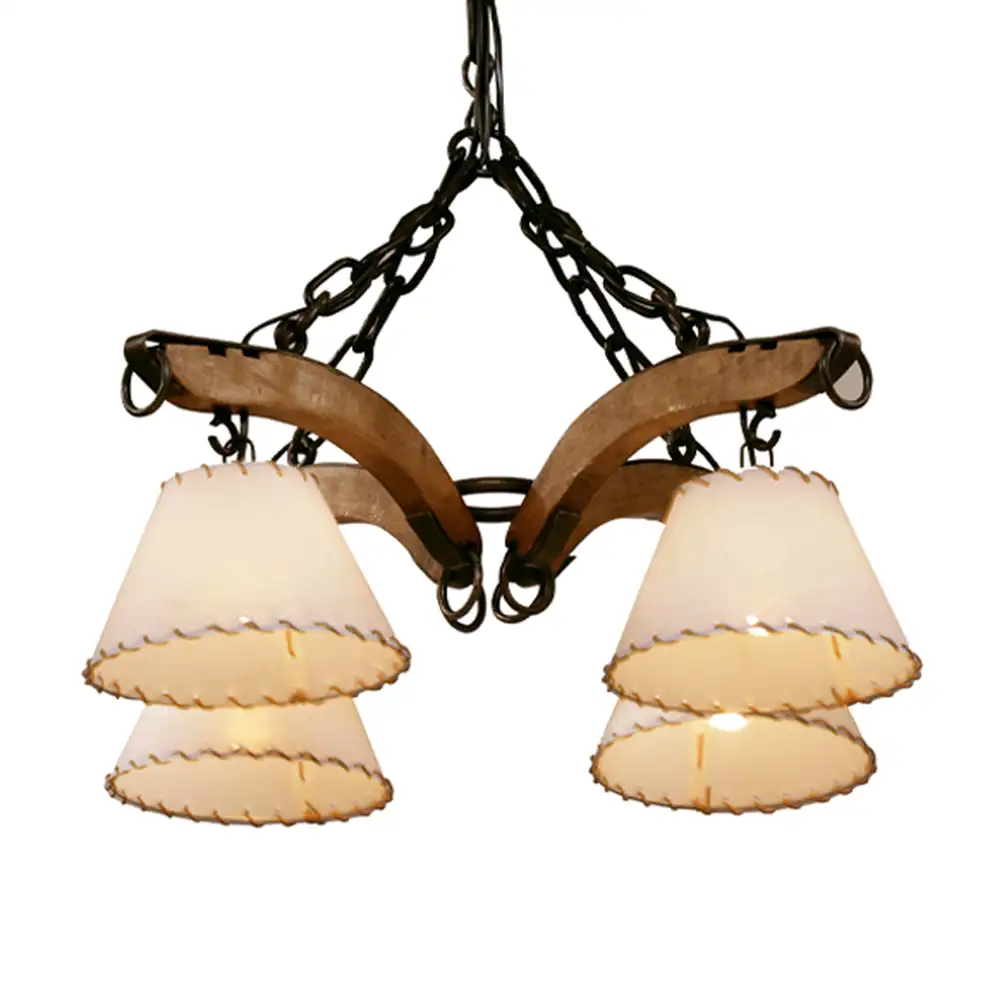 Portalámparas de techo colgante 4 luces yuguilo corto con pantallas textiles Campiluz vista lateral