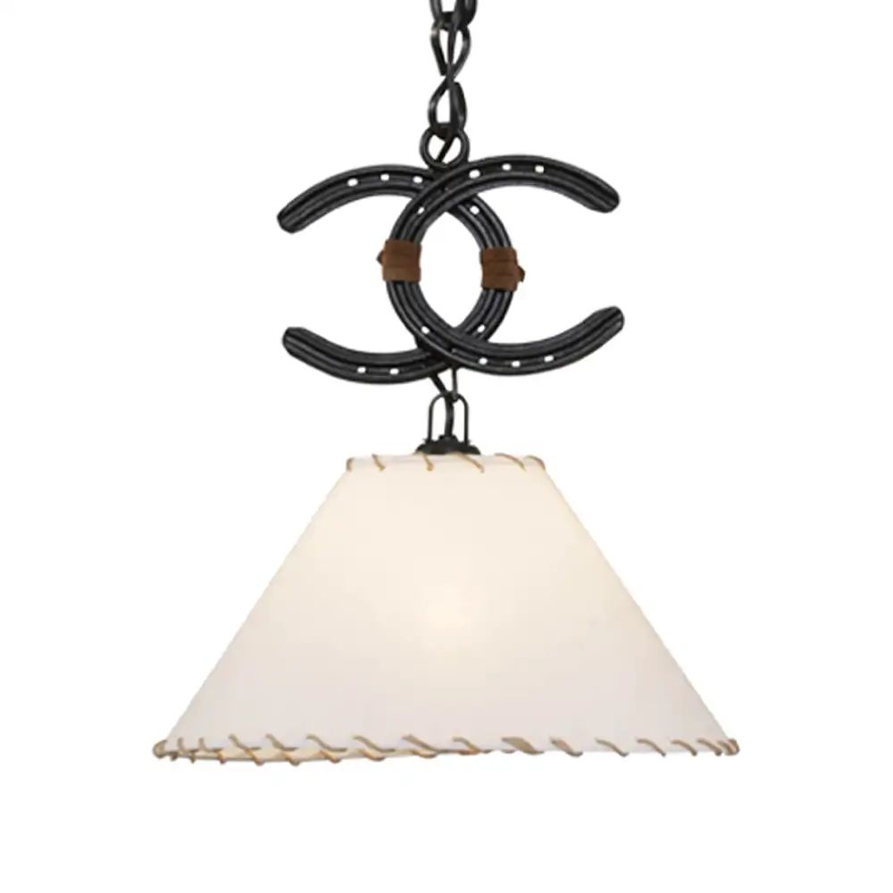 Portalámparas de techo colgante doble herradura con pantalla textil 30 cm Campiluz vista lateral