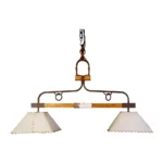 Portalámparas de techo colgante estribo doble con pantallas y detalle en cuero Campiluz vista completa