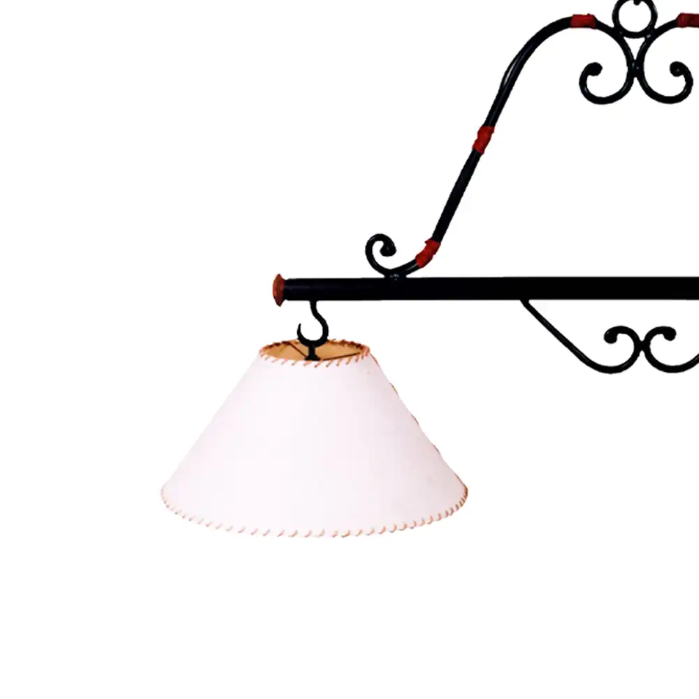 Portalámparas de techo colgante pampa doble en hierro con pantallas textiles rústicas Campiluz detalle estructura