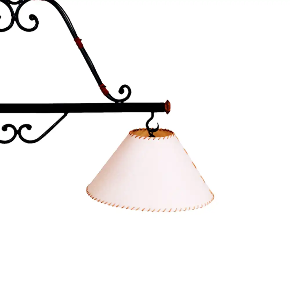 Portalámparas de techo colgante pampa doble en hierro con pantallas textiles rústicas Campiluz vista lateral