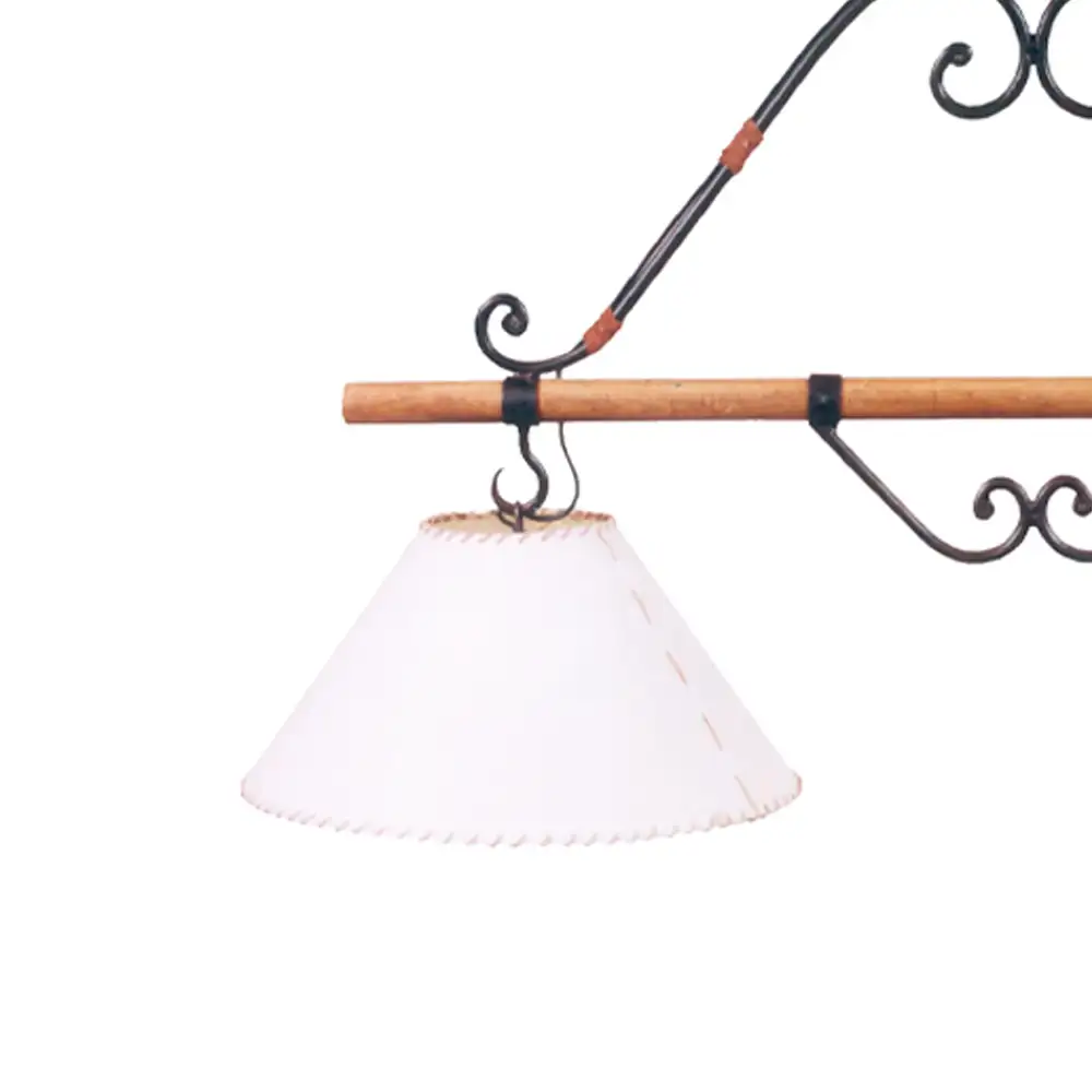 Portalámparas de techo colgante pampa doble en madera y metal con pantallas Campiluz vista lateral