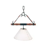 Portalámparas de techo colgante pampa individual en madera y metal con pantalla Campiluz vista completa