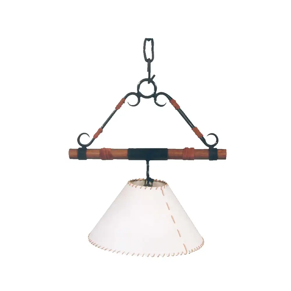 Portalámparas de techo colgante pampa individual en madera y metal con pantalla Campiluz vista completa