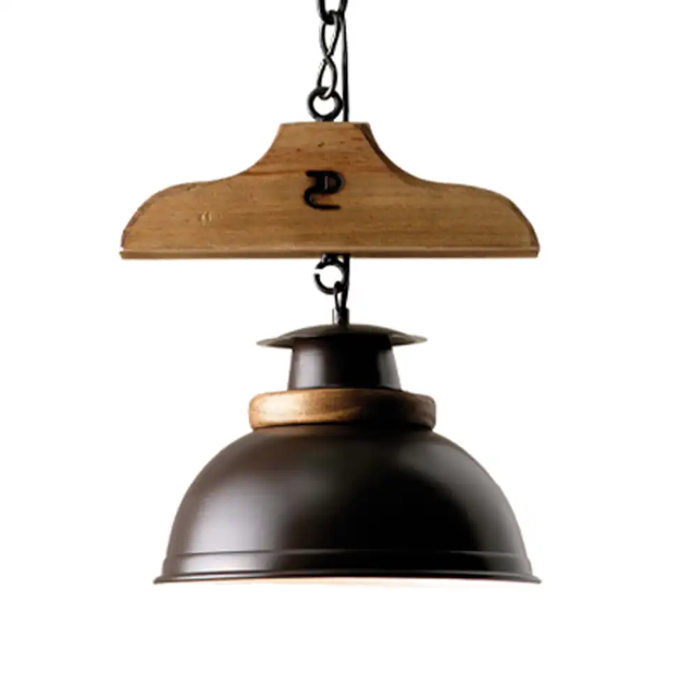 Portalámparas de techo colgante percha con campana esfera en madera y pantalla metálica Campiluz detalle superior