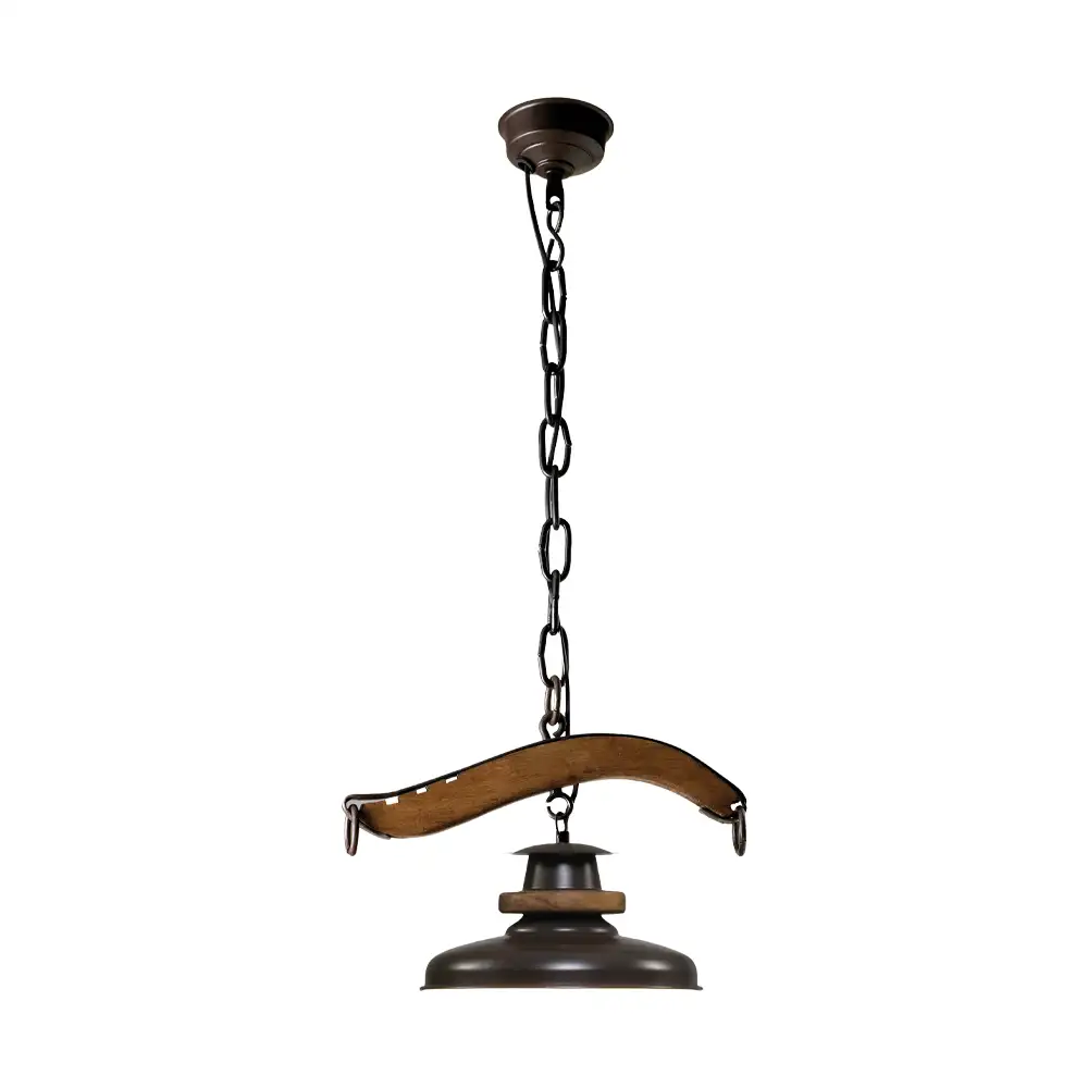 Portalámparas de techo colgante yuguilo con campana y pantalla metálica industrial Campiluz vista completa