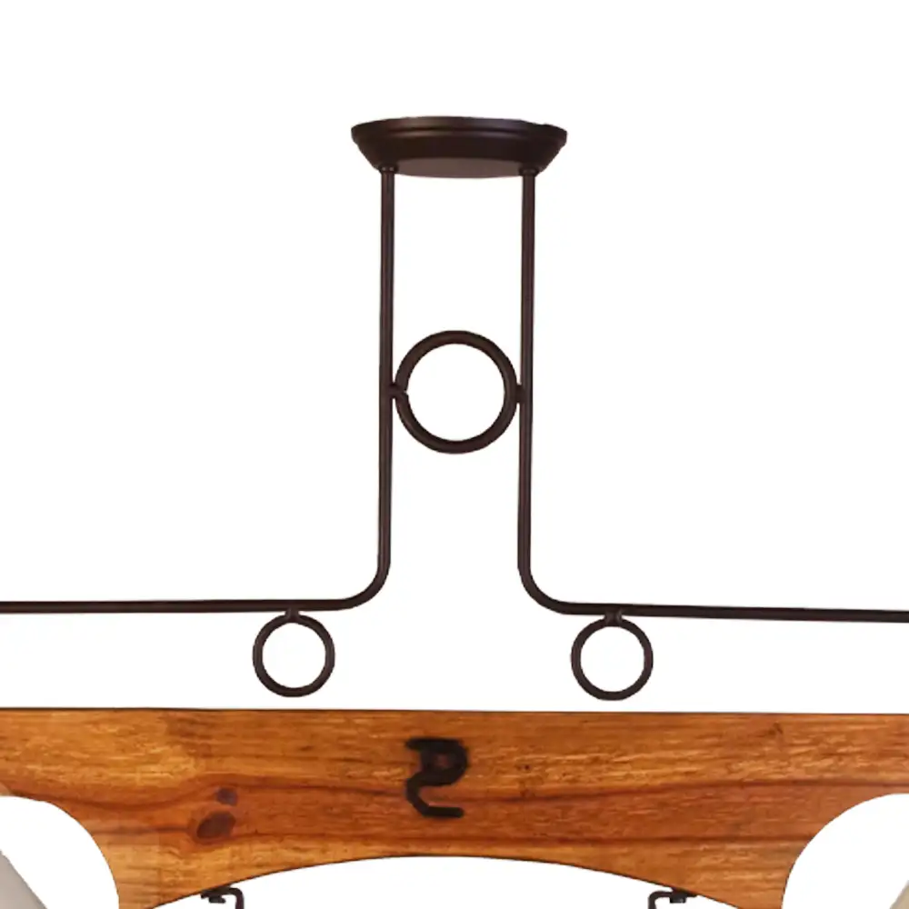 Portalámparas de techo fijo ganchera pico doble con pantallas textiles y barra de madera Campiluz detalle barra