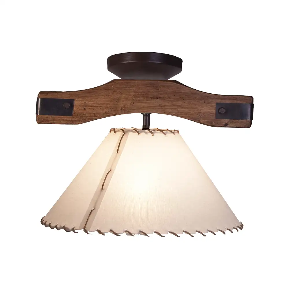 Portalámparas de techo fijo Napo individual con soporte de madera y pantalla textil Campiluz vista completa